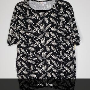 LuLaRoe Irma Tunic XXS Feathers on Black NEW